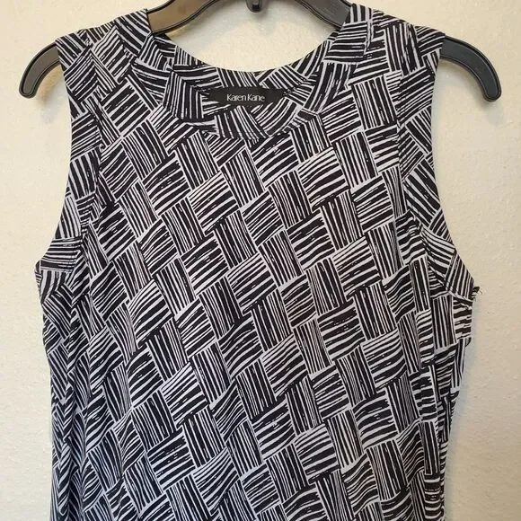 Karen Kane Dress‎ Sleeveless Lined Geometric Design Womens Sz M Black And White - Picture 2 of 12